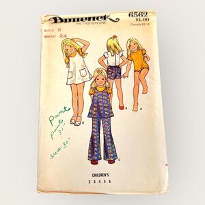 Vintage Butterick Sewing Pattern 6562 Girls Bodysuit Tunic Jumper Pants Size 5